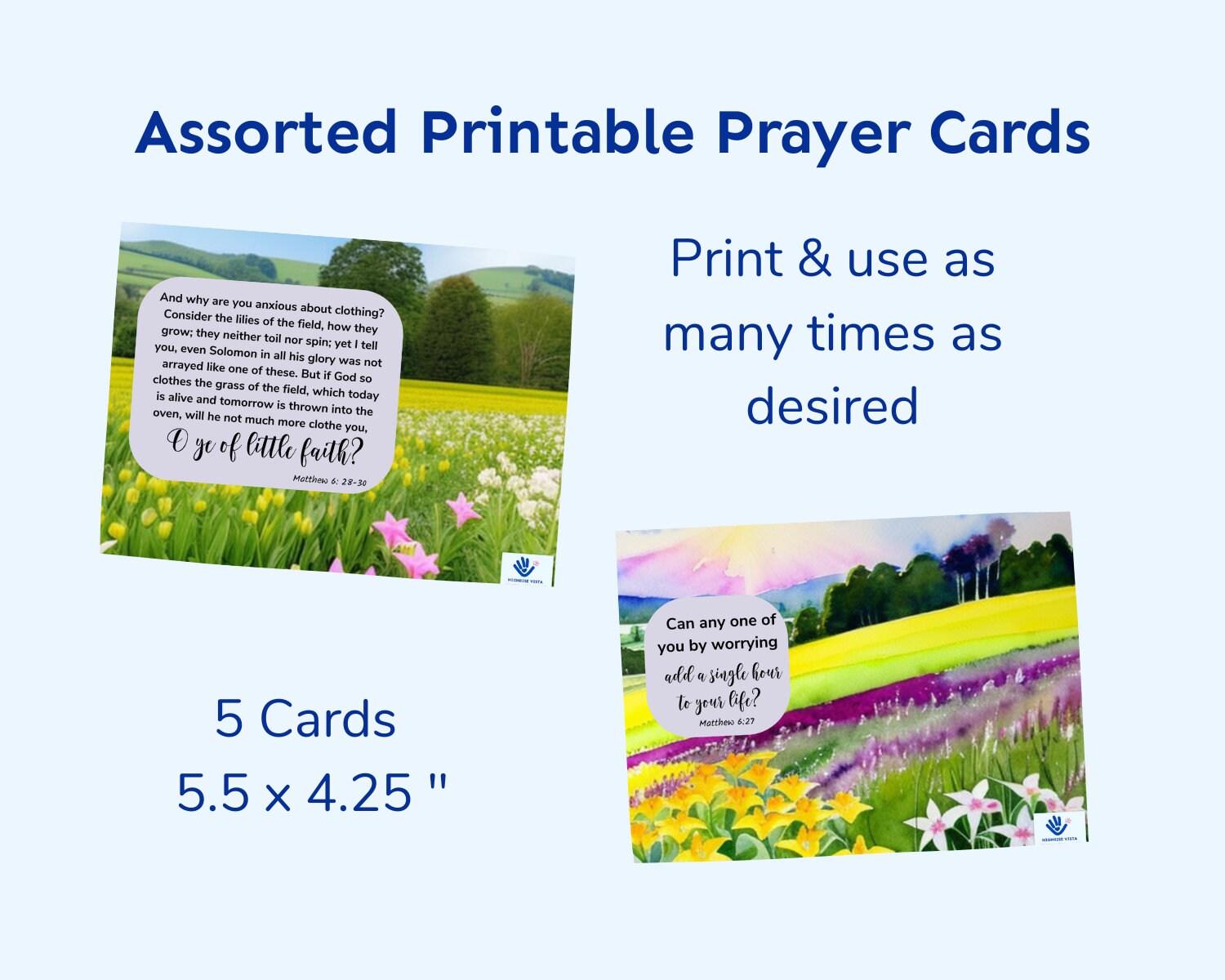 Printable Prayer Cards Prayer Cards for Anxiety Printable 5.5 X 4.25 Lilies of the Field Matthew ...