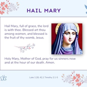 Catholic Prayer Cards Printable Set | Hail Mary, Our Father and More | Perfect for Study & Reflection | Ten 4x6&quot; cards.