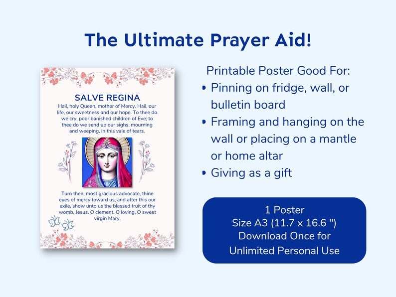 Salve Regina Prayer Poster | Printable | A3 11.7 X 16.5 | Catholic ...