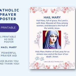 Hail Mary Prayer Poster | Printable | A3 11.7 x 16.5 | Catholic Prayers | Printable Poster | Hail Mary Poster