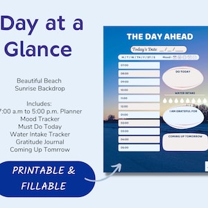 Printable and Fillable Daily Planner with Inspiring Beach Sunrise Theme