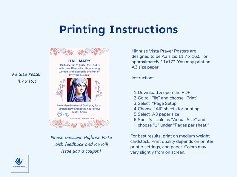 Hail Mary Prayer Poster | Printable | A3 11.7 X 16.5 | Catholic Prayers ...