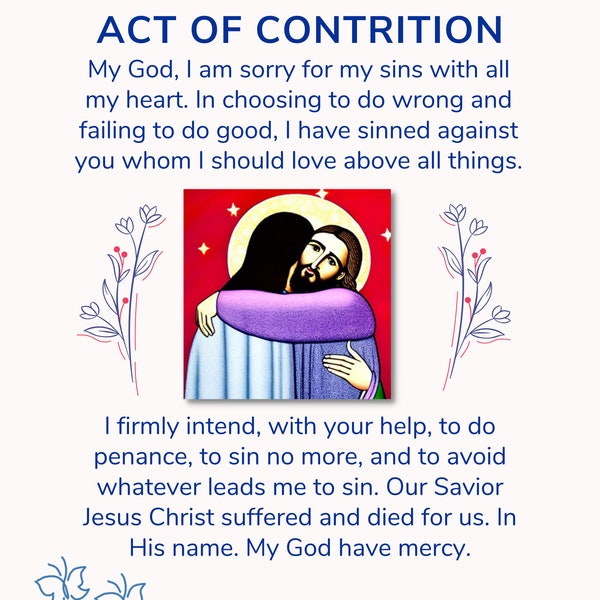 Act of Contrition Prayer Poster | Printable | A3 11.7 x 16.5 | Catholic Prayers | Printable Poster | Act of Contrition Poster
