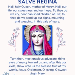 Salve Regina Prayer Poster | Printable | A3 11.7 x 16.5 | Catholic Prayers | Printable Poster | Salve Regina Poster