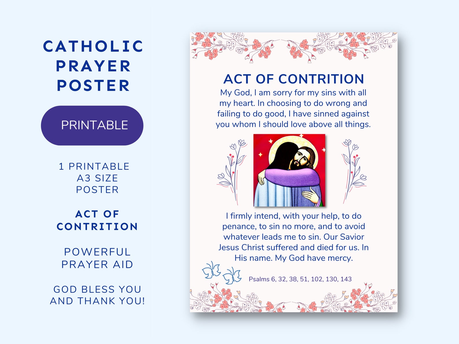 Act of Contrition Prayer Poster Printable A3 11.7 X 16.5 Catholic ...
