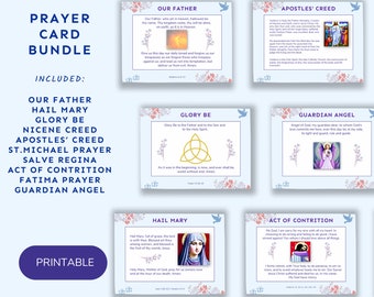 Prayer Cards | Printable | 4 x 6 “ | Catholic Prayers | Our Father, Hail Mary, Glory Be, Apostle’s Creed, Salve Regina, Act of Contrition
