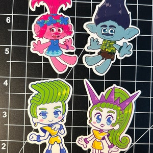 Trolls Amapola y Rama, Pegatinas de Terciopelo y Chapa