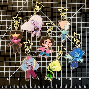 Steven Universe Crystal Gems Double Sided Keychain Charms (Steven, Garnet, Amethyst, Pearl, Lapis, Bismuth and Peridot)