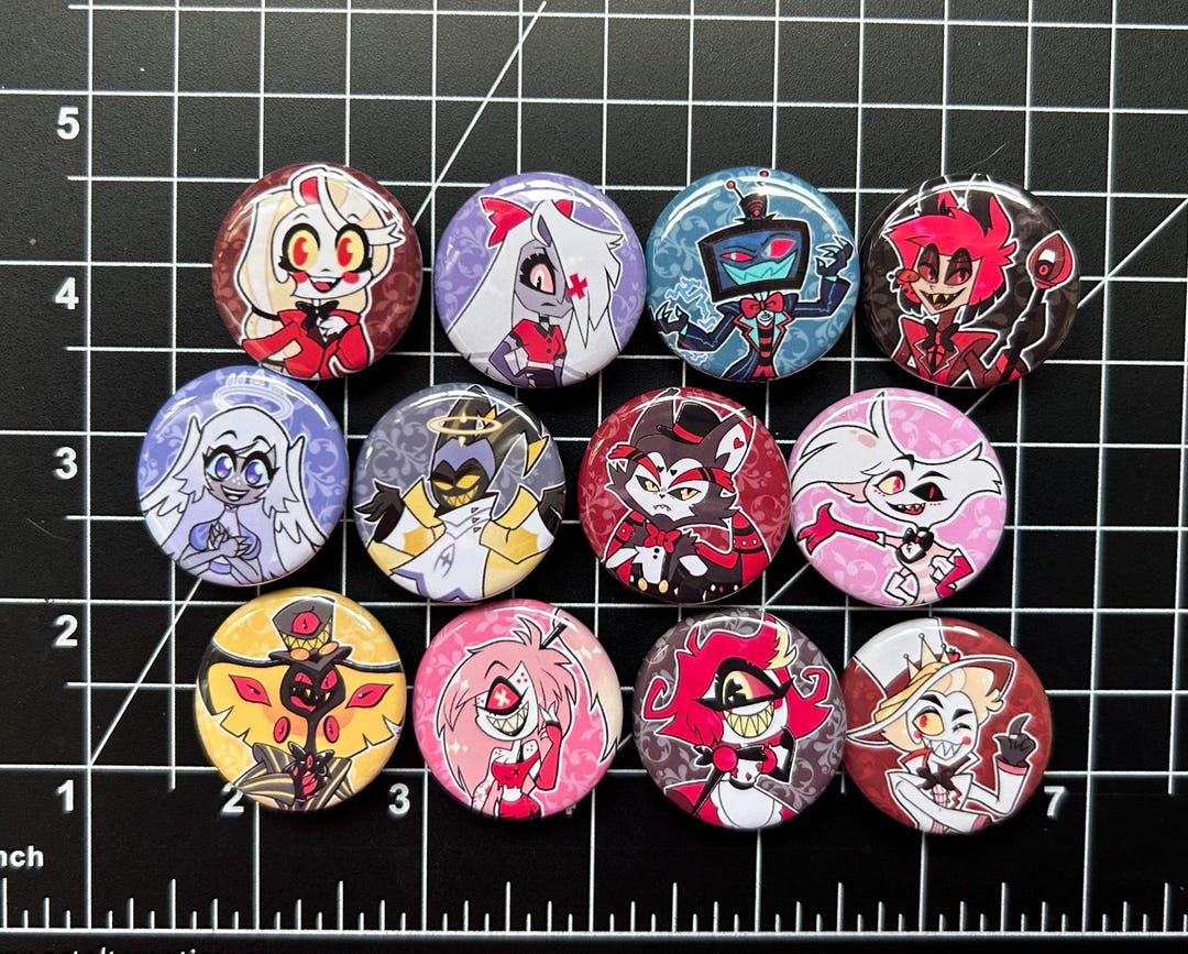 Hazbin Hotel Button Pins (alastor, Angel Dust, Charlie, Cherri Bomb ...