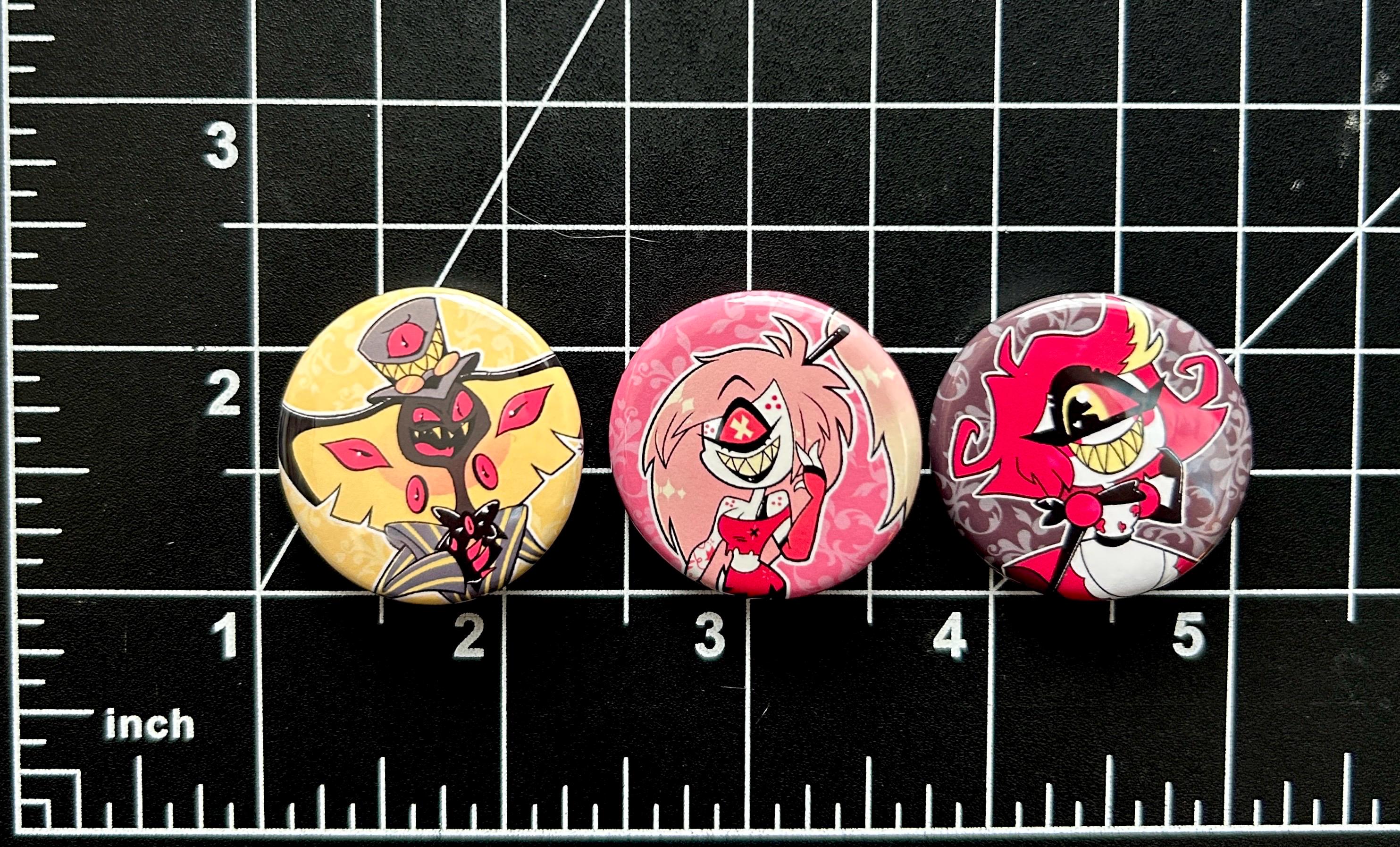 Hazbin Hotel Button Pins (alastor, Angel Dust, Charlie, Cherri Bomb ...