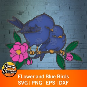 Blume und blauer Vogel mehrschichtige SVG, Mandala-Schnittdatei, 3D-Schicht, Papierschneiden, SVG, Schneidemaschinendateien