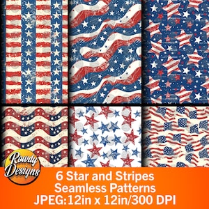 Star and Stripes naadloze patronen, Star and Stripes digitaal papier, achtergrondpapier, patriottische papieren, set van 6