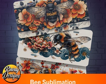 Bee-Nummernschild-Verpackung PNGs: Blumen-Auto-Tag-Sublimation (Digitaler Download)
