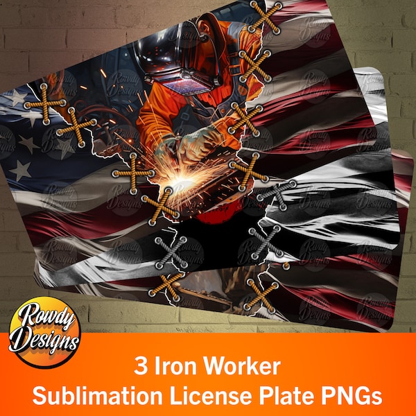 American Iron Worker PNG, License Plate Wrap, Sublimation, Tradesman Car Tag, Gift for man, Workman License Plate PNG,