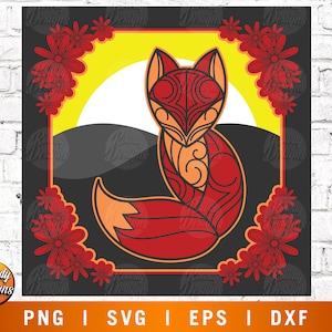 Fox mandala multilayer SVG, mandala cut file, 3D layer, Plywood cutting, Paper cutting, SVG, cutting machine files file, 3D mandala plywood