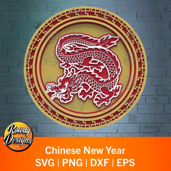 Chinesisches Neujahr, mehrschichtig, mehrschichtig geschnitten, Papierschnitt, Mandala SVG, grafische Elemente