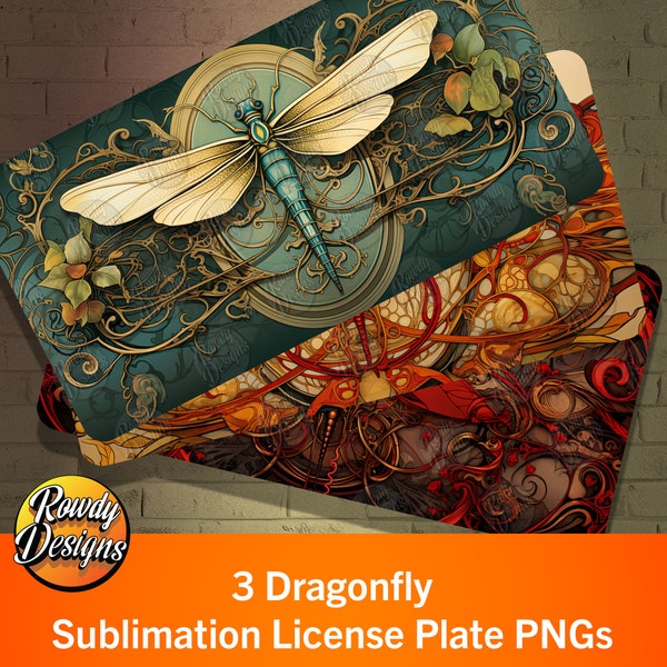 Dragonfly Sublimation License Plate, License Plate Wrap, Cute Car Tag, Clip Art & Image Files, sublimation PNG, animal license plate