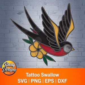 Tattoo Swallow multicouche SVG, Swallow cut file, décoration intérieure, couche 3D, Découpe de papier, fichier de machine de découpe, cadeau fait main