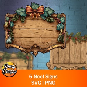 Noel Sign Clipart SVG, Vector Clip Art, ongewenste dagboekactiva, grafische elementen, PNG-afbeelding, scrapbooking, set van zes