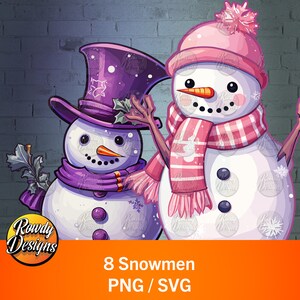 Snowmen SVG, Snowmen PNG, Snowmen Clipart, Set of 8, Individual PNG, Digital Art