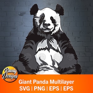Panda gigante SVG multicamadas, arquivo de corte Panda, decoração de casa, camada 3D, corte de papel, arquivo de máquina de corte, presente artesanal