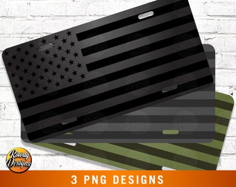 American Flag Sublimation License Plate Designs • Patriotic car tag • Three High-Quality PNG Images • Front License Plate • Digital Download