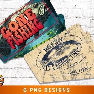 Gone Fishing Bundle Sublimation License Plate Designs • Upgrade your car accessories and a great gift for fishing enthusiasts.