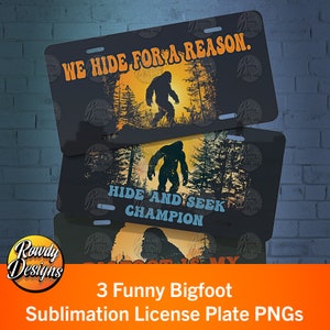 Funny Bigfoot License Plate PNGs: Car Decor (Three PNGs)