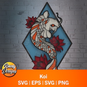 Koi multicouche SVG, fichier de coupe Koi, décoration intérieure, calque 3D, découpe de papier, fichier de machine de découpe, cadeau fait main