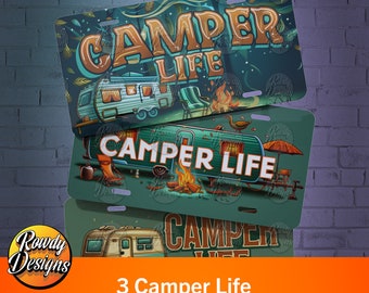Camper Life Sublimation License Plate PNGs: Car Accessory (Digital Download)
