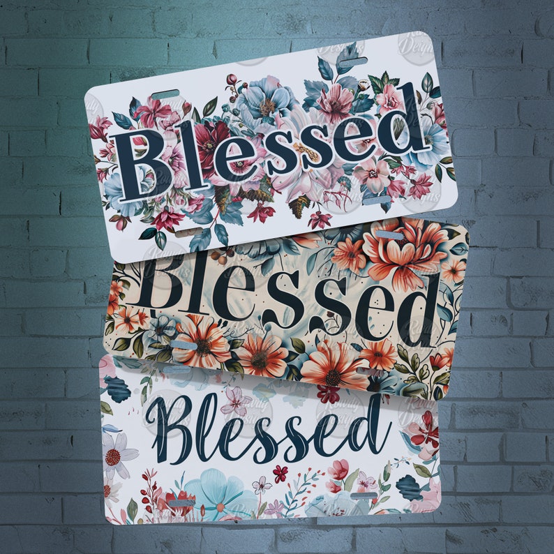 Floral Blessed License Plate PNG: Sublimation Car Tag (digital Download ...