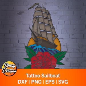 Tatouage voilier multicouche SVG, fichier de coupe voilier, décoration intérieure, calque 3D, découpe de papier, fichier de machine de découpe, cadeau fait main