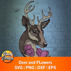 Deer and Flowers Multilayer, deer SVG, Multilayer SVG, 3D layer, Paper Cut, Mandala SVG