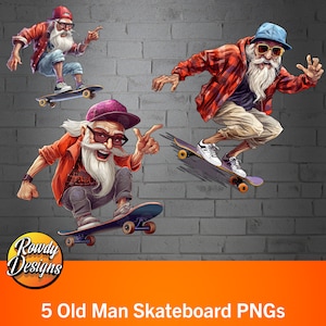 Old Man Skateboard Clipart, skateboard png, Transparent Clipart PNG bundle, cartoon skateboard, skateboard decor, set of 5