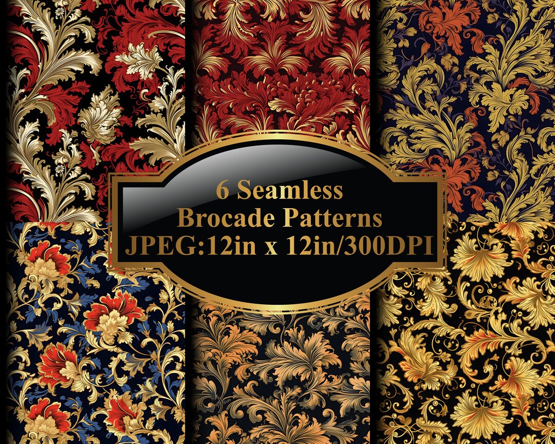 Brocade Digital Paper: 6 Seamless Printable Patterns (digital Download ...