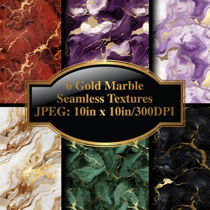 Gouden marmeren naadloze texturen, naadloos marmer, afdrukbaar papier, dagboekbenodigdheden, digitale achtergronden, ambachtelijk papier, set van zes