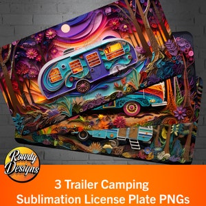 Camper Sublimation License Plate Designs • Happy Camper car tag • Three High-Quality PNG Images • Front License Plate • Digital Download
