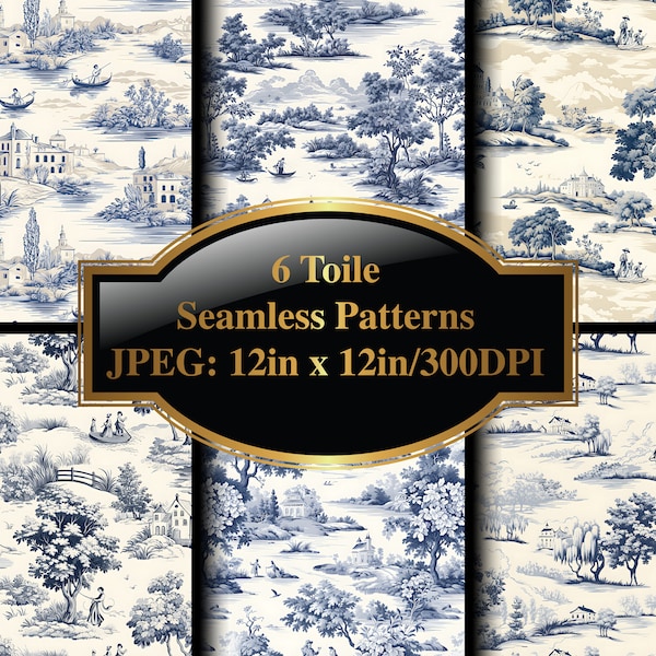 Toile Seamless Patterns, Toile Digital Paper, Français Digitals, Toile Background, Toile Digital, Pochoir modèles et transferts, Ensemble de 6