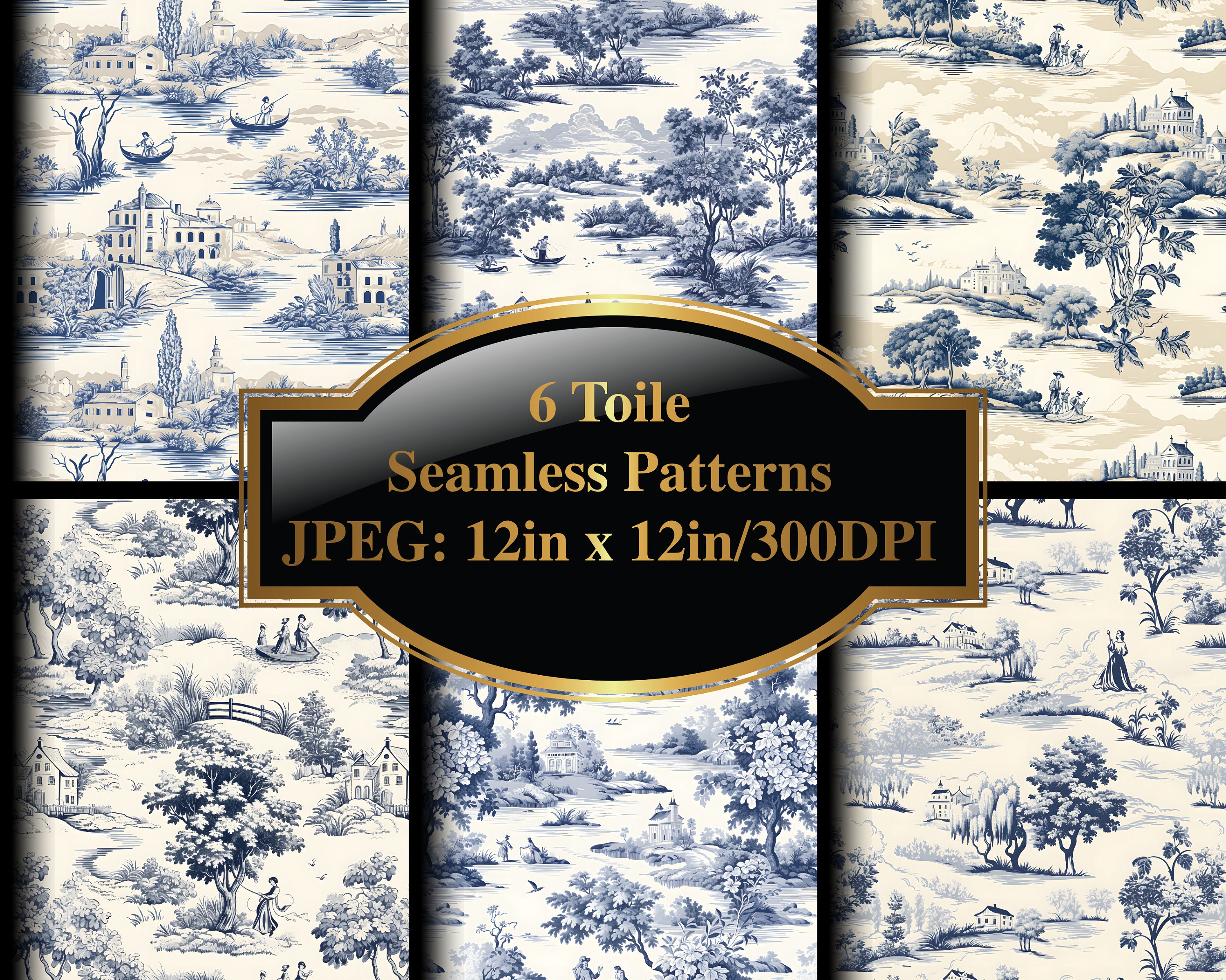 Toile Seamless Patterns: French Digital Paper Set (digital Download) - Etsy