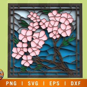 Multicamadas Cherry Blossoms • arquivo de corte de mandala • Corte de papel • Arquivo SVG • arquivos de máquina de corte • Contraplacado de mandala 3D