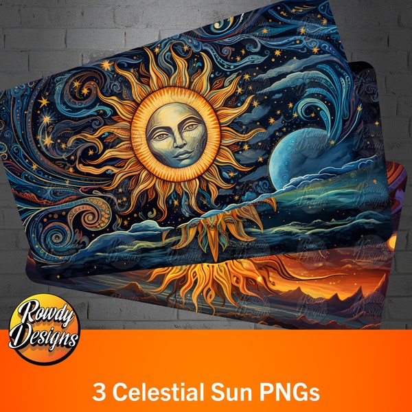 Celestial Sun Sublimation License Plate Designs, Sun and Moon, Three High-Quality PNG Images, Front License Plate, Digital Download