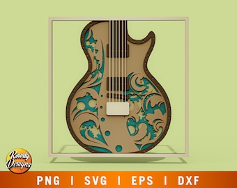 Guitar multilayer SVG, shadow box, home decor, 3D layer, Paper cutting, SVG, cutting machine files file, 3D mandala plywood, handmade gift