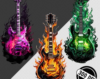 Flaming Guitar Clipart, Guitar Clipart, Electric Guitar Art