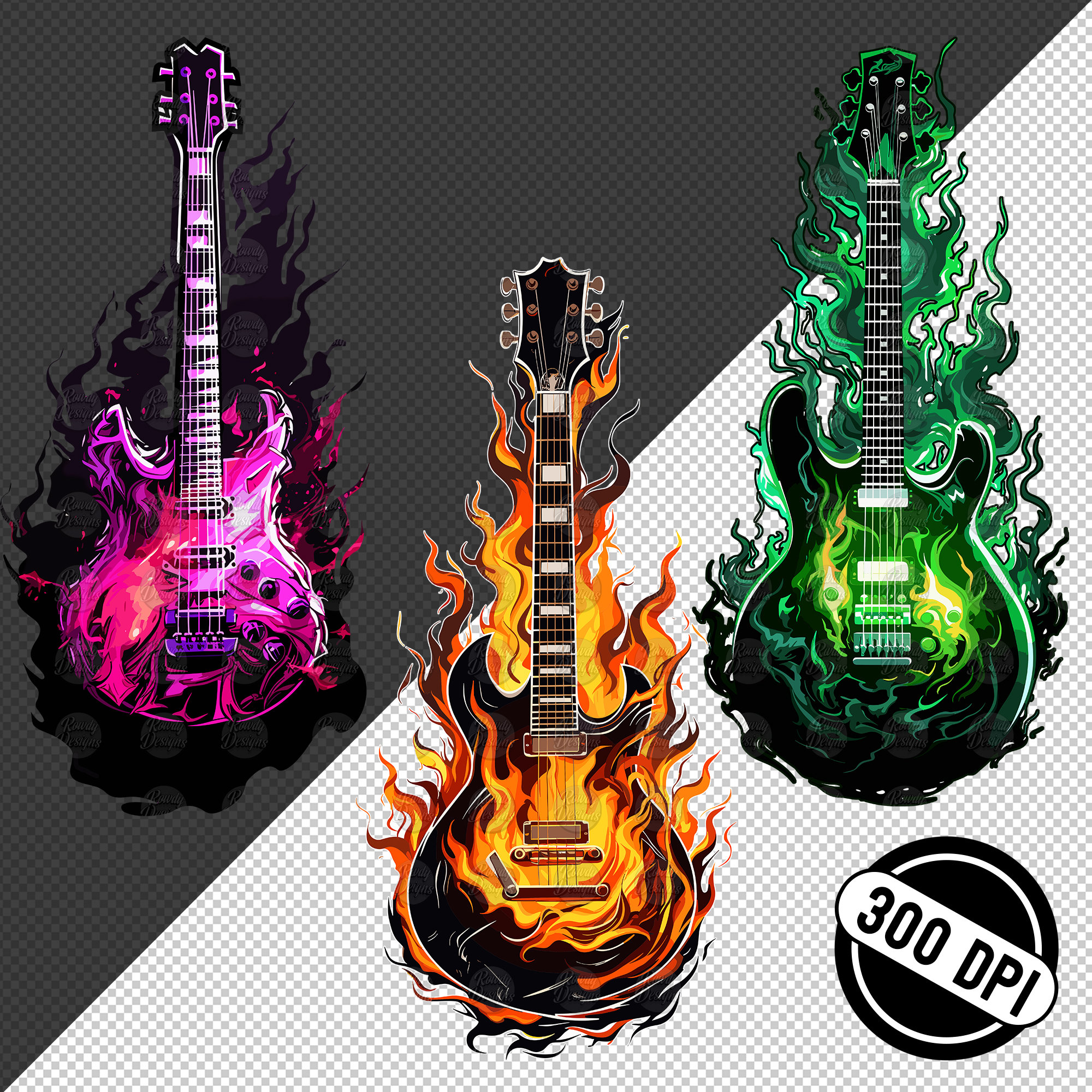 Flaming Guitar Clipart, Guitar Clipart, Electric Guitar Art