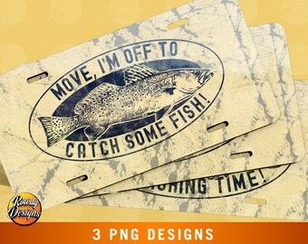 6 Vintage Going Fishing Sublimation License Plate Designs • Upgrade your car accessories and a great gift for fishing enthusiasts.