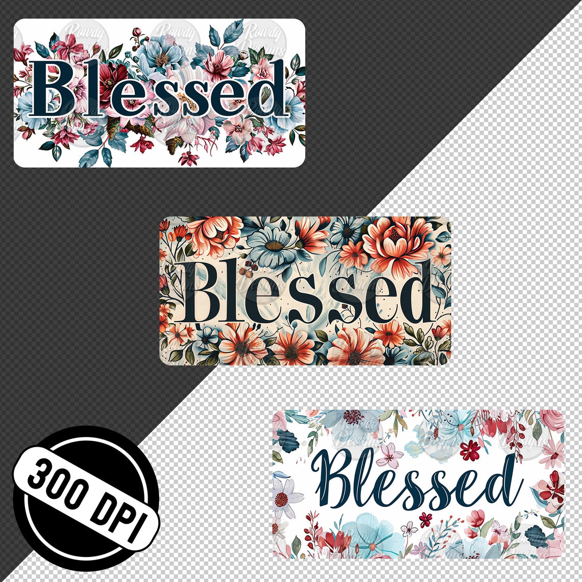 Floral Blessed License Plate PNG: Sublimation Car Tag (digital Download ...