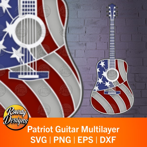 Patriot Guitar multilayer SVG, shadow box, home decor, 3D layer, Paper cutting, SVG, cutting machine file, handmade gift