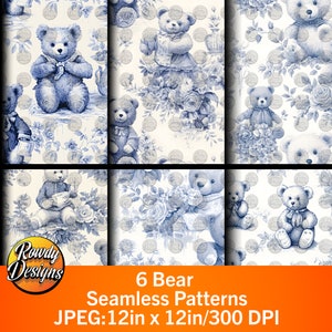 Toile Bear naadloze patronen, Toile digitaal papier, berenpatroon, Toile achtergrond, Toile Digital, stencilsjablonen en transfers