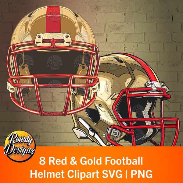 Roter und goldener Fußballhelm SVG, Fußballhelm Clipart, transparentes PNG PNG Bundle, grafische Elemente, Fußballliebhaber PNG