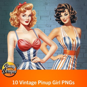Vintage Pin Up Girls Clipart Vintage Ephemera, Pinup girls, Transparent Clipart PNG bundle, graphic elements, 1950s PNG